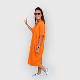 Aveline -  Kurzen Ärmeln Midikleid – Orange