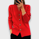 Heliora – Strickjacke mit Herzknöpfen – Rot
