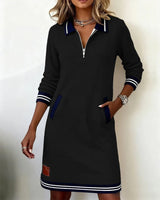 Zanda – Kleid Mit Reißverschlusskragen Und Kontrastierenden Taschen – Schwarz