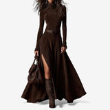 Belinda™ – Elegantes langes Kleid mit fließender Silhouette – Dunkelbraun