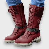 Nauja – Winter Strickstiefel in Wadenlänge – Burgund