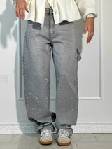 Sami - Stilvolle Weitbein-Jeans mit Glitzer – Grau