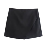 Asymmetrische Shorts-Rock mit seitlichem Reißverschluss für Frauen | Ideal für den Frühling – Schwarz