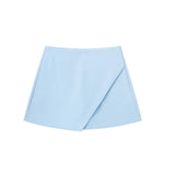 Asymmetrische Shorts-Rock mit seitlichem Reißverschluss für Frauen | Ideal für den Frühling – Hellblau