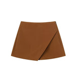 Asymmetrische Shorts-Rock mit seitlichem Reißverschluss für Frauen | Ideal für den Frühling – Braun