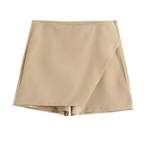 Asymmetrische Shorts-Rock mit seitlichem Reißverschluss für Frauen | Ideal für den Frühling – Khaki