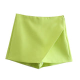 Asymmetrische Shorts-Rock mit seitlichem Reißverschluss für Frauen | Ideal für den Frühling – Leuchtendes Grün