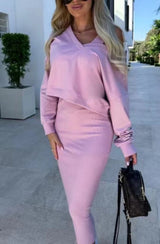 Andrea™ - Lässiges Sweatshirt und Kleid Set – Rosa