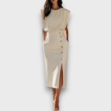 Corvaya – Bleistiftkleid mit Knopfleiste – Beige