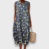 Lunaria – Kleid mit Blütenstickerei – Blau