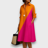 Solène – Hemdblusenkleid in Colorblock-Design – Orange/Rosa