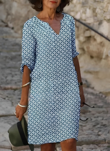 Kristina - Stilvolles Midikleid mit halblangen Ärmeln für Damen – Blau
