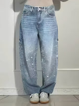 Sami - Stilvolle Weitbein-Jeans mit Glitzer – Blau