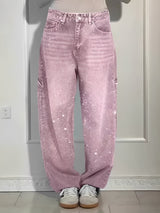 Sami - Stilvolle Weitbein-Jeans mit Glitzer – Rosa