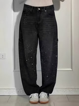 Sami - Stilvolle Weitbein-Jeans mit Glitzer – Schwarz
