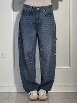 Sami - Stilvolle Weitbein-Jeans mit Glitzer – Dunkelblau