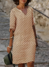 Kristina - Stilvolles Midikleid mit halblangen Ärmeln für Damen – Braun