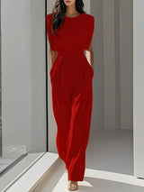 Bernice - Lässiger Ärmelloser Jumpsuit – Rot