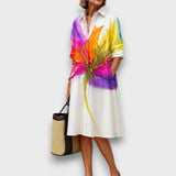 Aveline – Hemdblusenkleid mit Aquarellblüte – Weiß