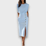Corvaya – Bleistiftkleid mit Knopfleiste – Hellblau