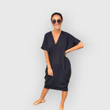 Aveline -  Kurzen Ärmeln Midikleid – Schwarz