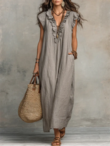Camelia | Langes Boho-Kleid – Grau