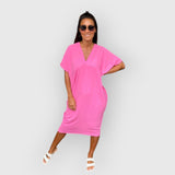 Aveline -  Kurzen Ärmeln Midikleid – Rosa