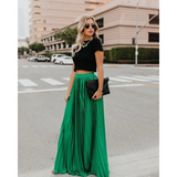 Imke | Damen Plisseerock Maxi Hohe Taille Faltenrock – Grün