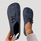 Ingrid | Damen Flache Slipper mit Knopfdetail – Blau
