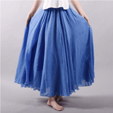 Ingrid | Damen Weit Schwingender Maxirock Elastischer Bund – Blau