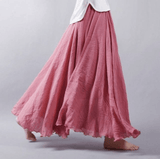 Ingrid | Damen Weit Schwingender Maxirock Elastischer Bund – Dunkelrosa