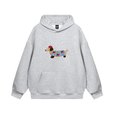 Unisex Oversize Hoodie mit Dackel-Stickerei und Kängurutasche – Grau