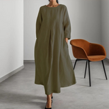 Wibke | Damen Rundhals 3/4-Arm Midikleid A-Linie – Grün