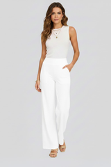Isolde | Damen Wide-Leg Hose mit hohem Bund – Weiß
