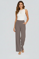Isolde | Damen Wide-Leg Hose mit hohem Bund – Hellbraun