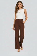 Isolde | Damen Wide-Leg Hose mit hohem Bund – Dunkelbraun
