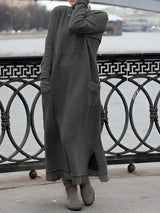 Nesrin – Lässiges Langarm Kleid Mit Rundhalsausschnitt – Grau