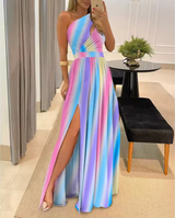 Calindra – Sexy Maxikleid mit einer Schulter – Mehrfarbig