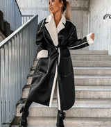 Jacke aus leder und fleece mit schnürsenkeln – Schwarz
