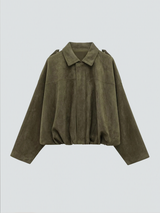 Jolie – Oversized Suede-Jacke für mühelosen Chic – Olivgrün