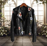 Damen Bikerjacke mit Blumenmuster | Lässig – Schwarz