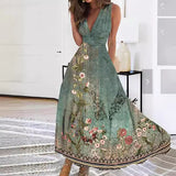 Jacqueline | Damen Ärmelloses Blumenkleid im A-Linien-Stil – Pfauenblau