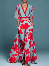 Jade – Elegantes Maxikleid mit Blumenmuster – Rot