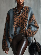 Oversize-Damenpullover mit Rollkragen und Leopardenmuster – Linnea – Leopardenmuster