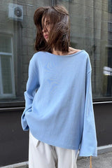 Oversize-Damenpullover mit offenem Rücken und langen Ärmeln – Mireya – Blau