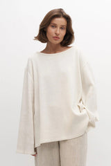 Oversize-Damenpullover mit offenem Rücken und langen Ärmeln – Mireya – Weiß