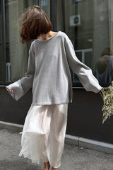 Oversize-Damenpullover mit offenem Rücken und langen Ärmeln – Mireya – Grau