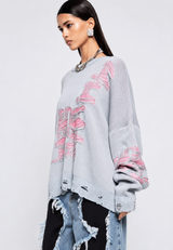 Oversize-Strickpullover für Damen mit offenem Strickmuster und dekorativen Rissen – Vianne – Grau
