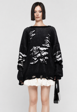 Oversize-Strickpullover für Damen mit offenem Strickmuster und dekorativen Rissen – Vianne – Schwarz