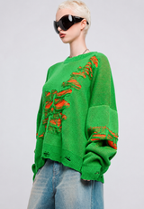 Oversize-Strickpullover für Damen mit offenem Strickmuster und dekorativen Rissen – Vianne – Grün